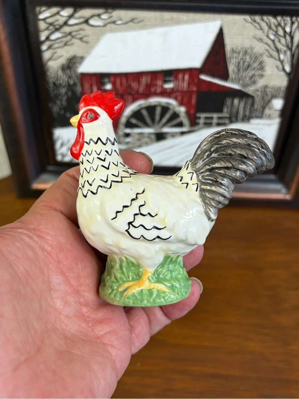 1980's J. Willfred By Sadek Farmhouse Rooster And Hen Salt & Pepper Hand Painted